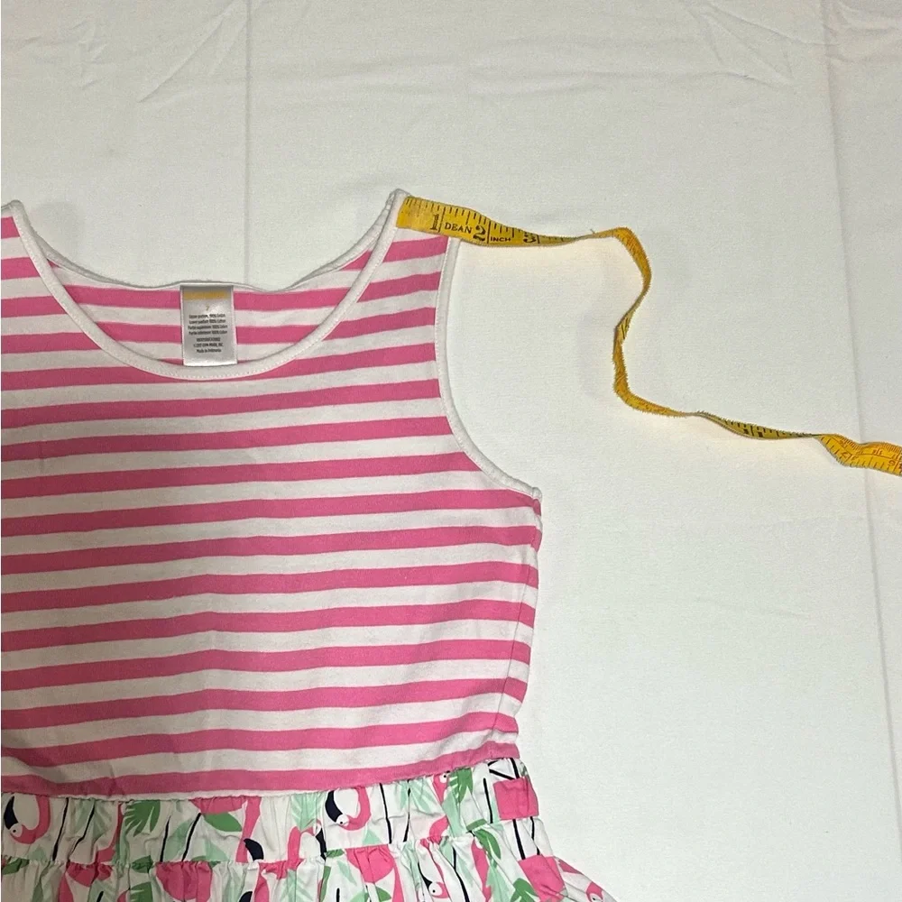 Gymboree Girls 7 Pink White Striped Flamingo Sleeveless Dress Tropical Beach